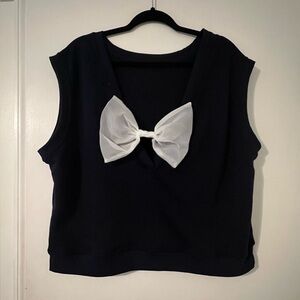 NWT Maeve Anthropologie Blue Sleeveless Top White Bow on the back size 1X (i114)